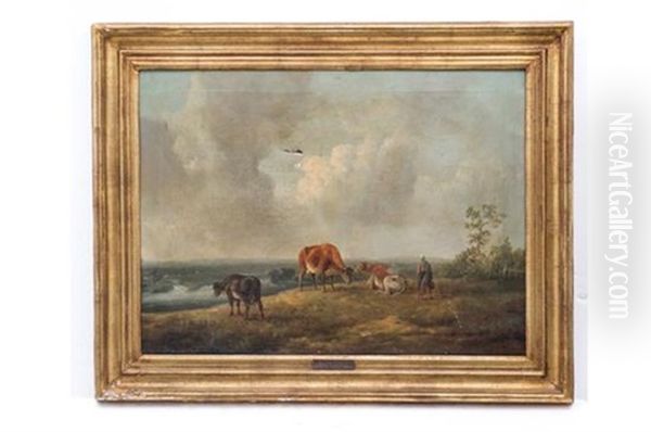 Paisaje Con Campesina Y Vacas Oil Painting by Henry Milbourne