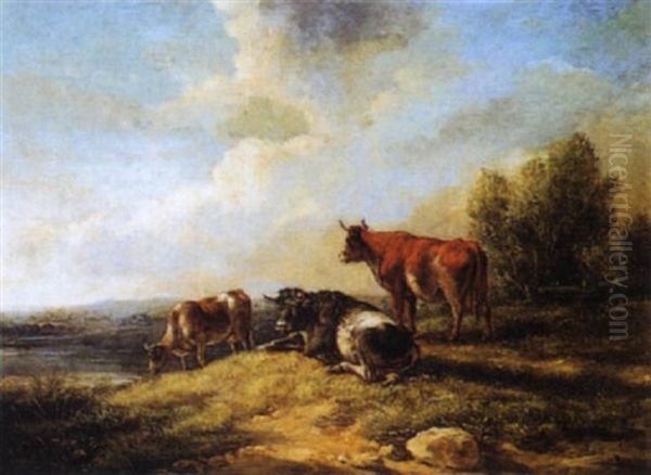 Vaches Devant La Mare Oil Painting by Henry Milbourne