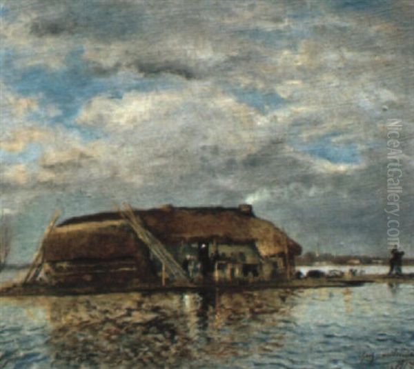 Chaumiere Au Milieu Des Marais Oil Painting by Charles Edmond Theodore Milcendeau