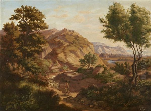 Italian Landscape With Shepherds Oil Painting by Karl Julius Milde