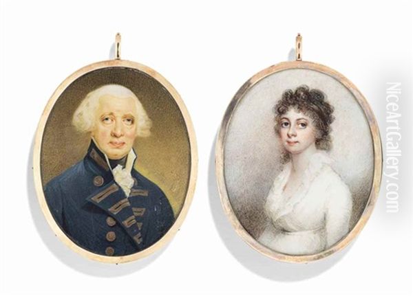 Admiral Richard Howe (1726-99) 1st Earl Howe, In Admiral's Undress Uniform; Together With A Portrait Miniature Of A Lady Traditionally Identified As His Wife, Mary, Countess Howe, Nee Hartopp (1732-1800), In White Dress, By Anne Mee,nee Foldsone (british, Oil Painting by Edward Miles