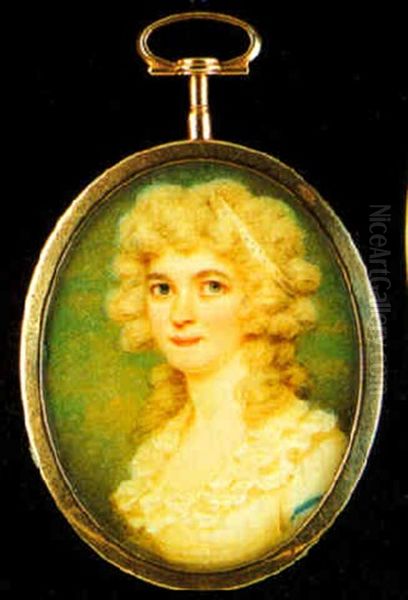 Anne Huntley Foote In White Dress, A Bandeau In Her Blonde Hair Oil Painting by Edward Miles