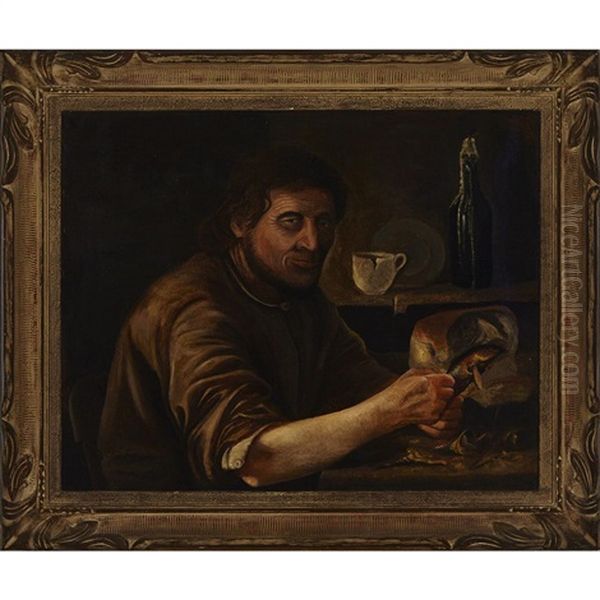 Man Cleaning Fish Oil Painting by John Christopher Miles