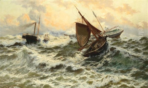 Daybreak On The Goodwin Sands Oil Painting by Thomas Rose Miles