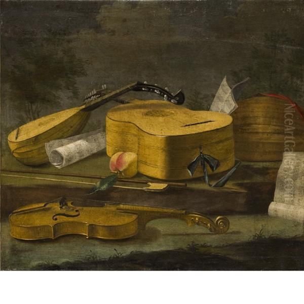 Natura Morta Di Strumenti Musicali Oil Painting by Bonaventura Bettera