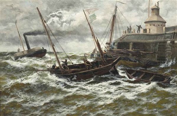 Towing Out, Against Wind And Tide, Yarmouth Haven Oil Painting by Thomas Rose Miles