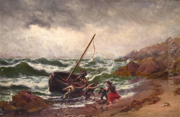 Coming On To Blow, Bertrageboy Bay Connemara, Ireland Oil Painting by Thomas Rose Miles