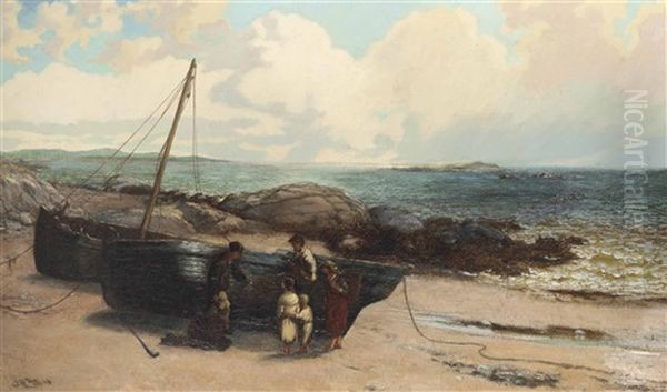 On The Irish Coast At What Is Thought To Be Connemara Oil Painting by Thomas Rose Miles