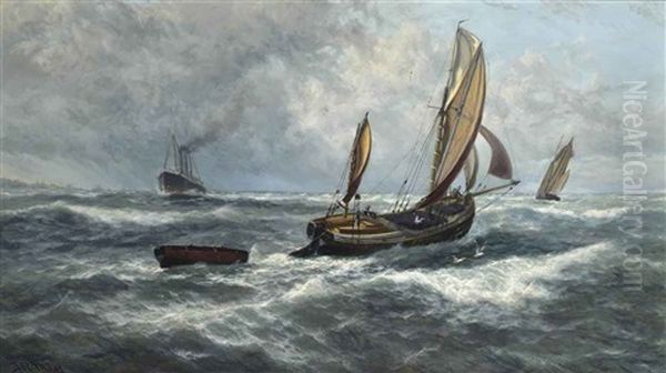 Wind And Rain Off Sheerness Oil Painting by Thomas Rose Miles