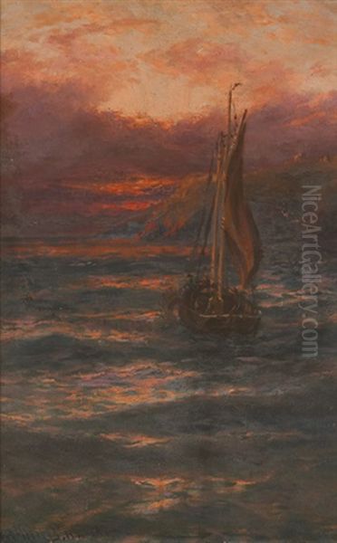 Evening, Coast Of Sark And Morning, Le Gouffre, Guernsey (pair) Oil Painting by Thomas Rose Miles