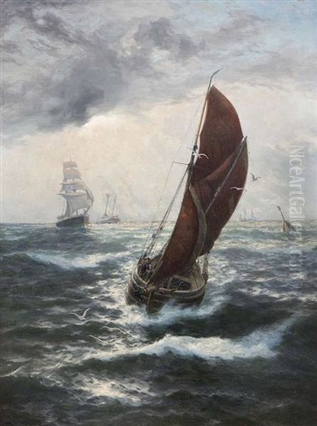 Schooner At Sea Oil Painting by Thomas Rose Miles