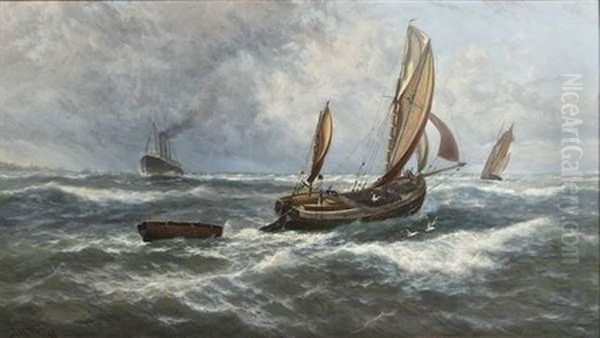 Wind And Rain Off Sheerness Oil Painting by Thomas Rose Miles