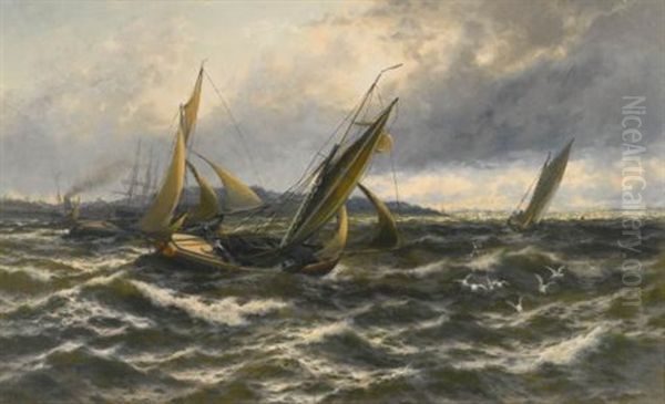 Wind And Sea Rising, Off The Isle Of Sheppey Oil Painting by Thomas Rose Miles