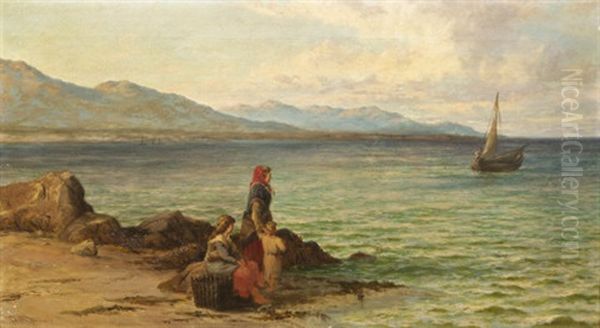 Awaiting The Fishermen's Return, West Of Ireland Oil Painting by Thomas Rose Miles