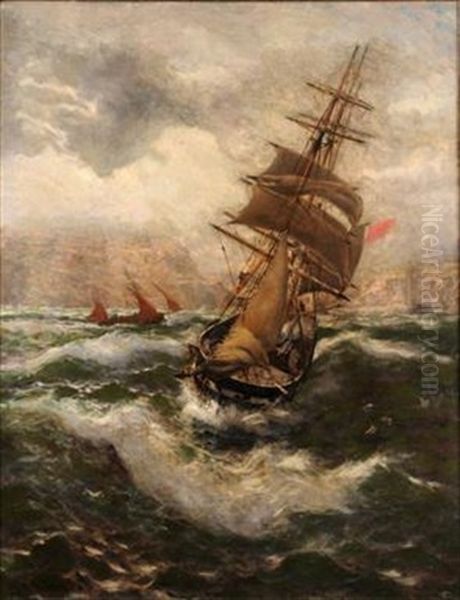 A Heavy Swell Off Whitby Harbor Oil Painting by Thomas Rose Miles