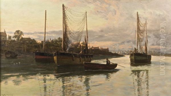 Evening Ferry Point On The Yare Oil Painting by Thomas Rose Miles