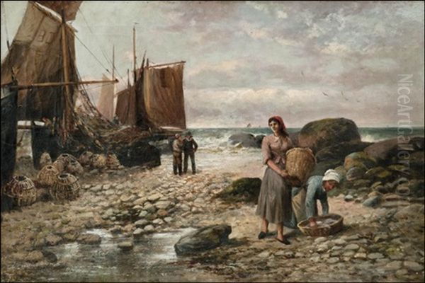 Osterinpoimijat (oyster Gatherers) Oil Painting by Thomas Rose Miles