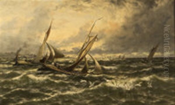 Rising Wind And Sea, Off Sheerness Oil Painting by Thomas Rose Miles