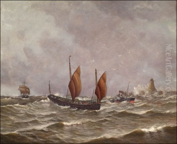 Lugger Running Into Harbour Oil Painting by Thomas Rose Miles