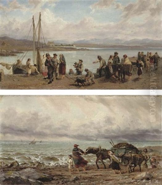 Weed Gatherers, West Coast Of Ireland (+ Morning Of The Fair, Roundstone Quay, Connemara; 2 Works) Oil Painting by Thomas Rose Miles