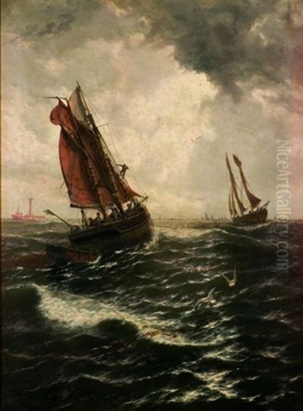 Sailing Of The Herring-fleet Oil Painting by Thomas Rose Miles