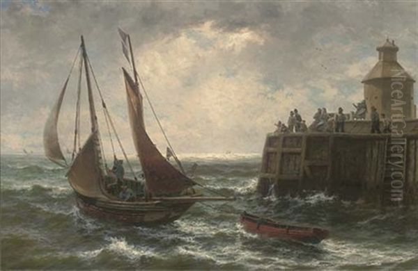 Drifters Off Gorleston Pier Oil Painting by Thomas Rose Miles