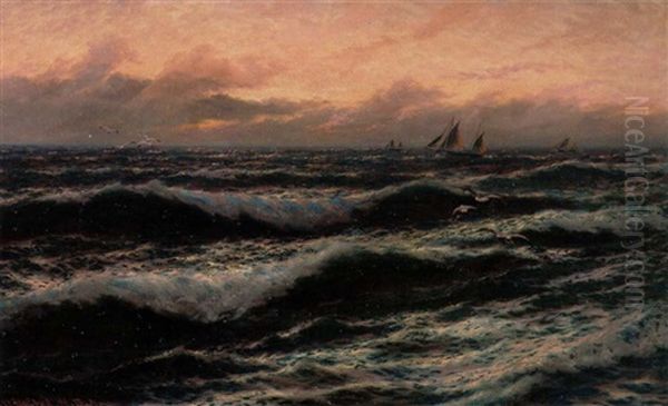 Evening. Sejskibe Pa Havet En Aftenstund Oil Painting by Thomas Rose Miles