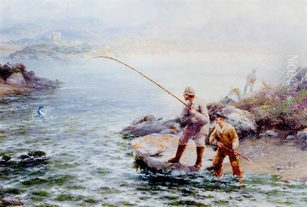 Salmon Fishing Loch Corrib Connemara Oil Painting by Thomas Rose Miles