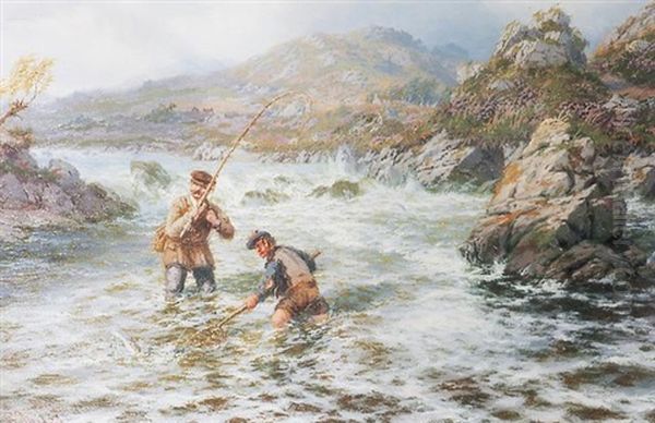 Trout Fishing On The Ballanahinch Connemara Oil Painting by Thomas Rose Miles