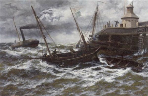 Towing Out, Against Wind And Tide, Yarmouth Haven Oil Painting by Thomas Rose Miles