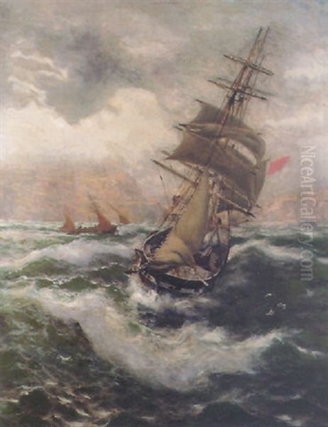 Running Out Of Whitby In Heavy Seas Oil Painting by Thomas Rose Miles