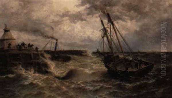 Morning After A Gale, Gorlston Harbour Oil Painting by Thomas Rose Miles