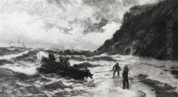 Signal For A Pilot, Shanklin Bay, Isle Of Wight Oil Painting by Thomas Rose Miles