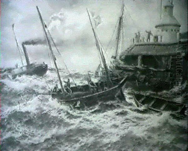 Towing Out, 'gainst Wind And Tide (yarmouth Haven) by Thomas Rose Miles