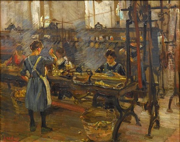 The Weaving Factory Oil Painting by Alessandro Milesi