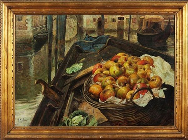 Natura Morta In Gondola Oil Painting by Alessandro Milesi