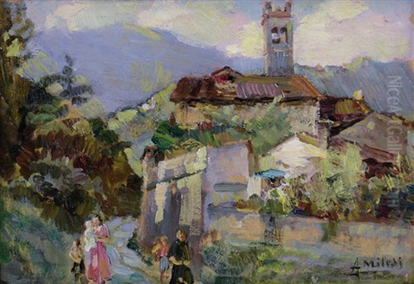 Vita Di Paese Oil Painting by Alessandro Milesi