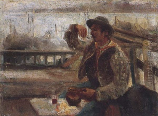 Pranzo In Riva Al Porto Oil Painting by Alessandro Milesi