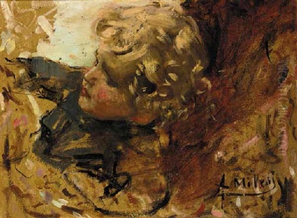 A Young Boy Oil Painting by Alessandro Milesi