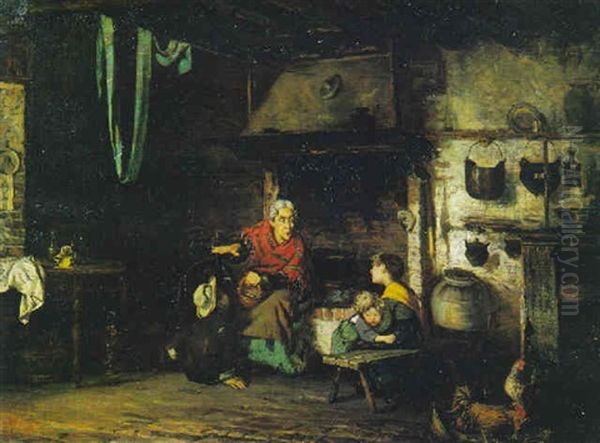 Il Terrifico Racconto Della Nonna Oil Painting by Alessandro Milesi