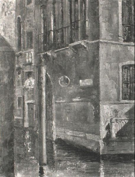 A Venetian Backwater Oil Painting by Alessandro Milesi