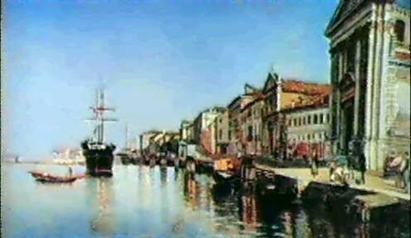 Le Zattere A Venezia Oil Painting by Alessandro Milesi