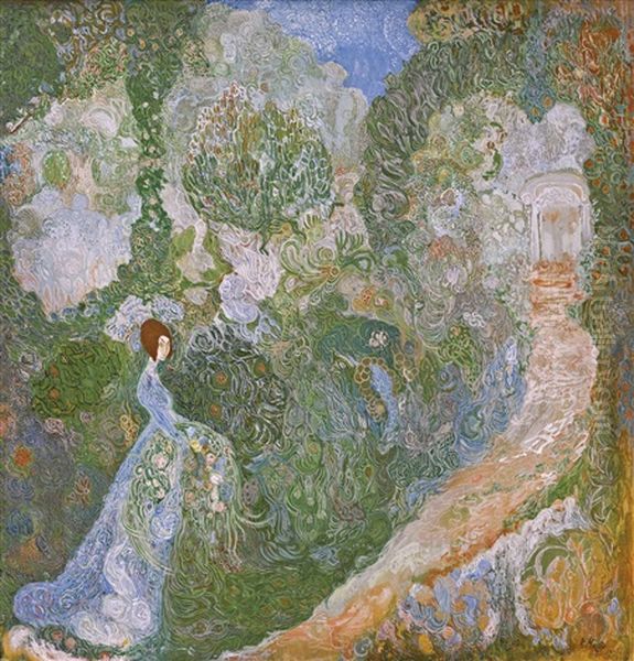 Young Woman In A Garden Oil Painting by Vasili Milioti