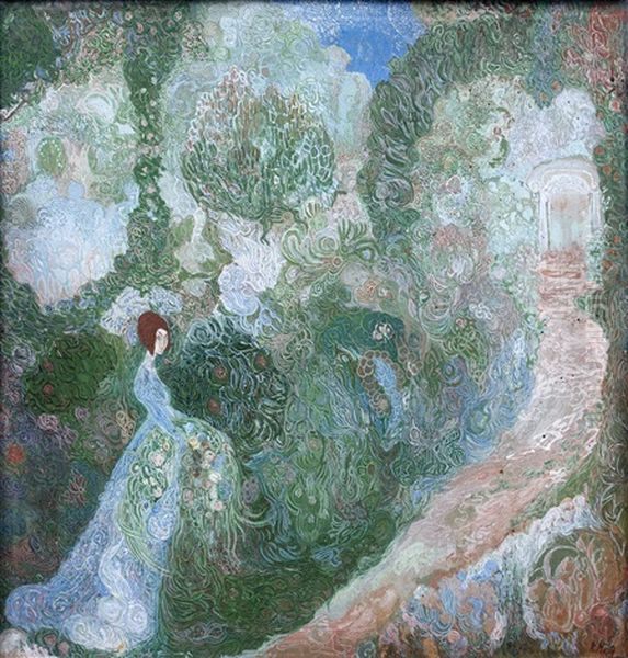 Jeune Femme Dans Un Jardin Oil Painting by Vasili Milioti