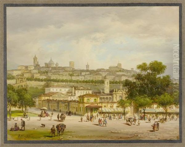 Blick Auf Die Altstadt Von Bergamo Oil Painting by Mario Giuseppe Bettinelli