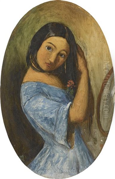 A Girl Combing Her Hair Oil Painting by John Everett Millais