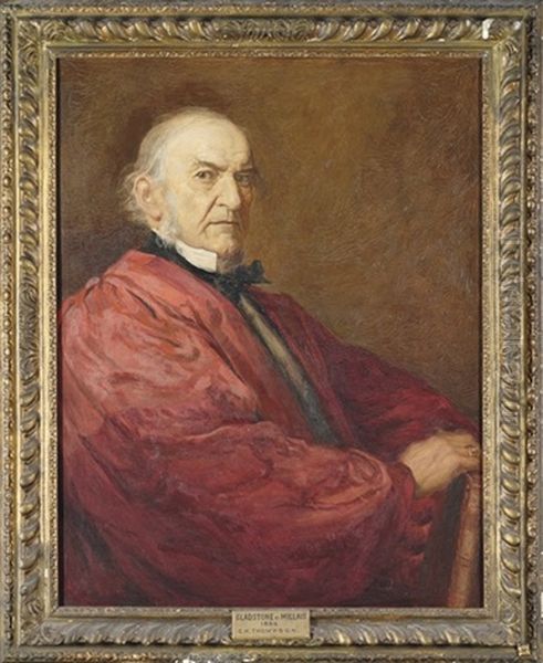 Portrait Of William Ewart Gladstone Seated In Crimson Robes With A White Collar by John Everett Millais