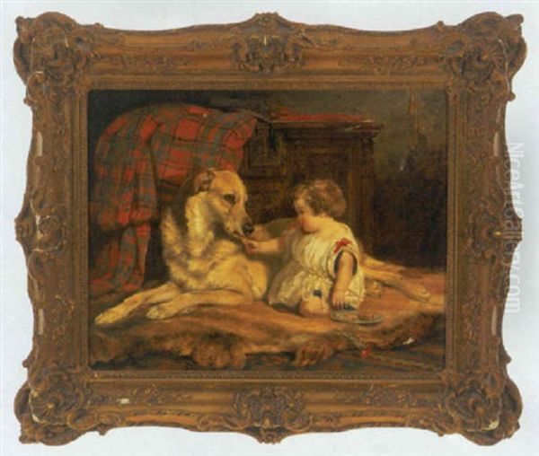 Interior Med Jasty Morsel Og Irsk Ulvehund Oil Painting by John Everett Millais