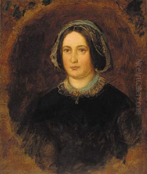 Portrait Of Mrs William Evamy, The Artist's Aunt In A Black Dress With A Lace Collar Oil Painting by John Everett Millais