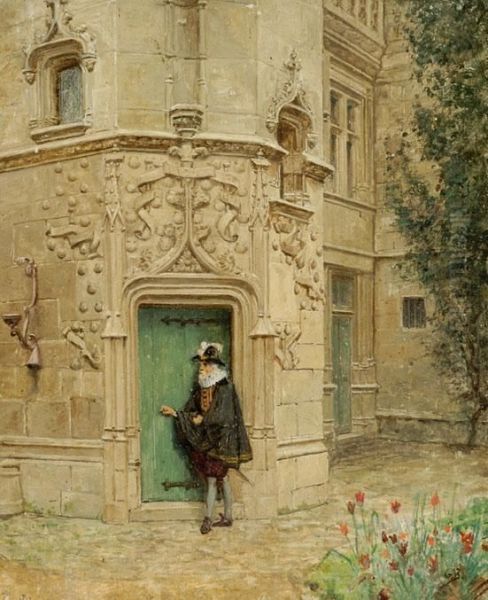 A Nobleman By A Gothic Gate Oil Painting by Gustave Bettinger